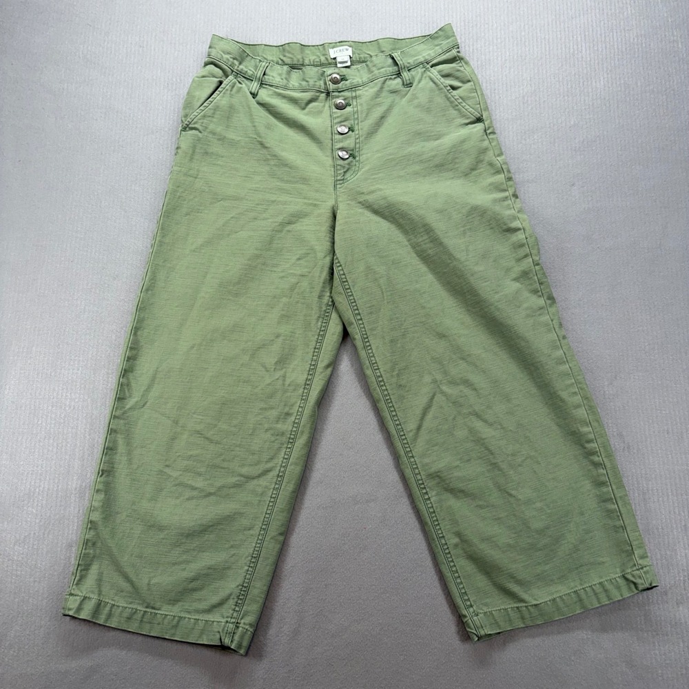 J.Crew Point Sur Wide-Leg Crop Pants Womens 28 Green Button Fly Cotton L9797